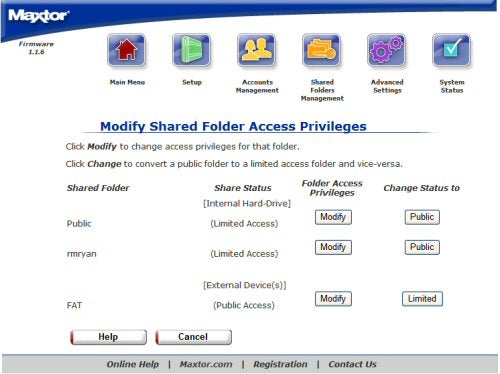 Assigning access on Maxtor's Shared Storage Drive