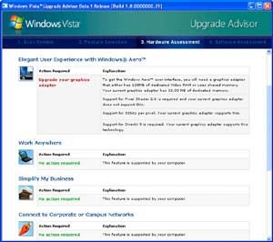 Vista Upgrade Advisor screenshot