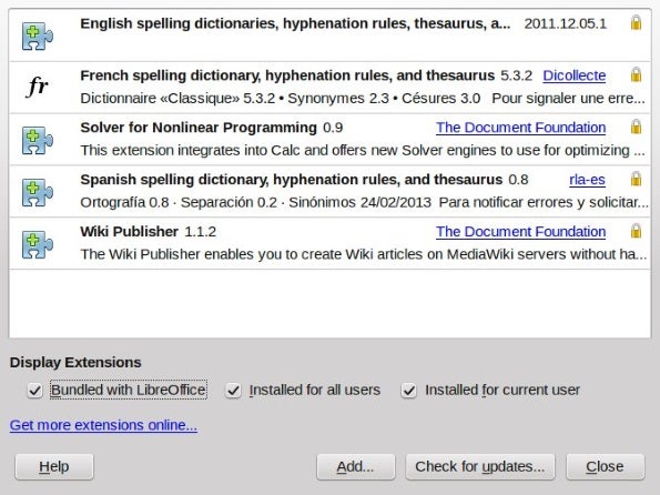 LibreOffice productivity suite: Extensions