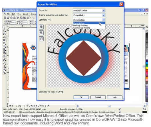 CorelDRAW exports images to Microsoft Office