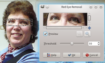 GIMP red-eye preview