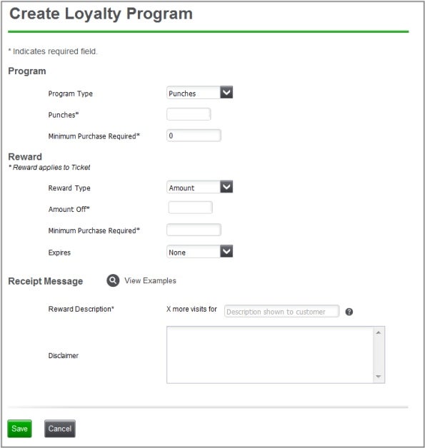 NCR Silver loyalty program setup screen