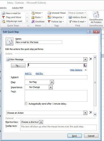 Quick Steps, new to Outlook 2010, help you perform repetitive tasks with a single click.