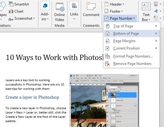 Numbering pages in Microsoft Word