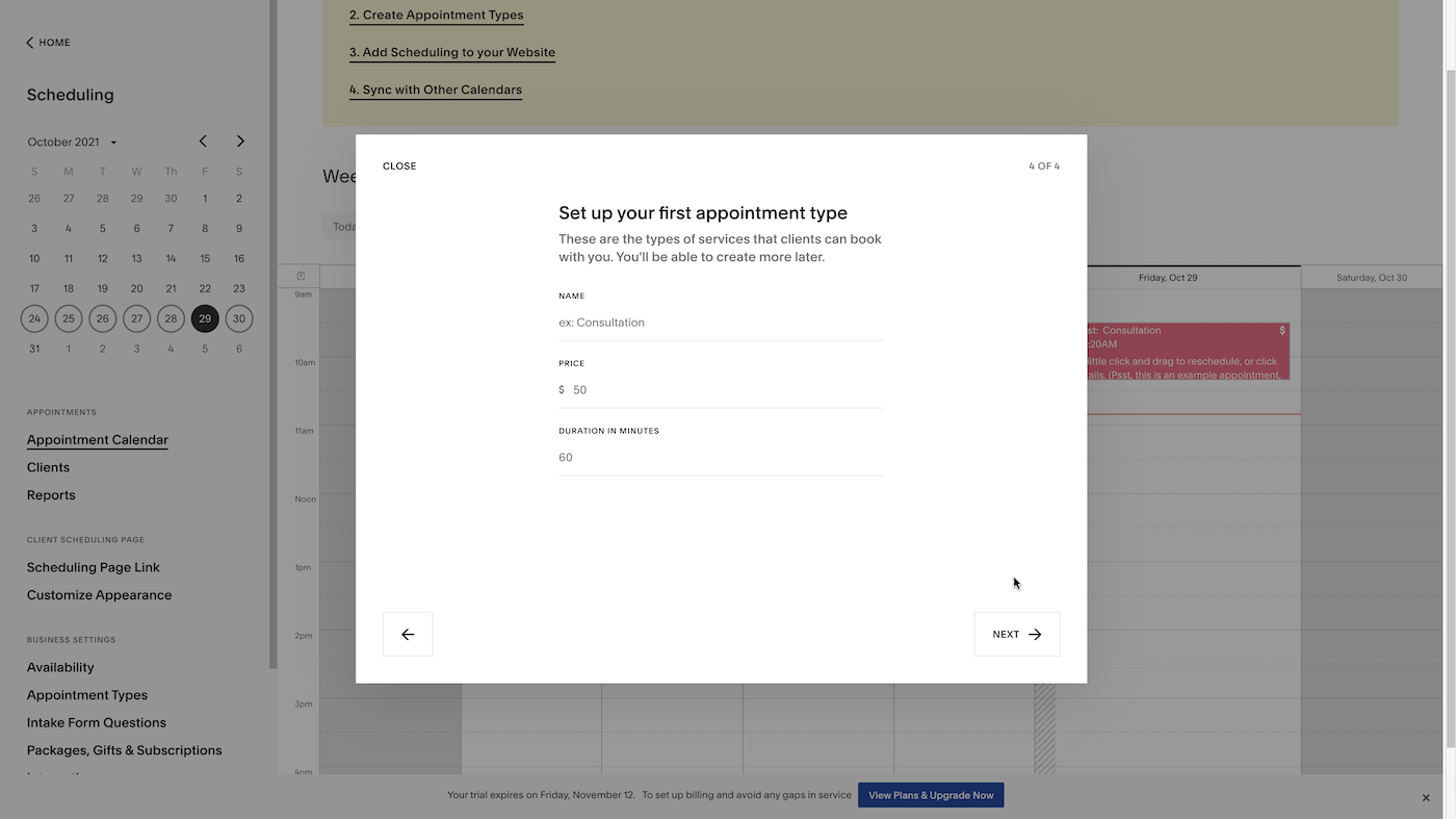 Screenshot of Acuity Scheduling sign up page.