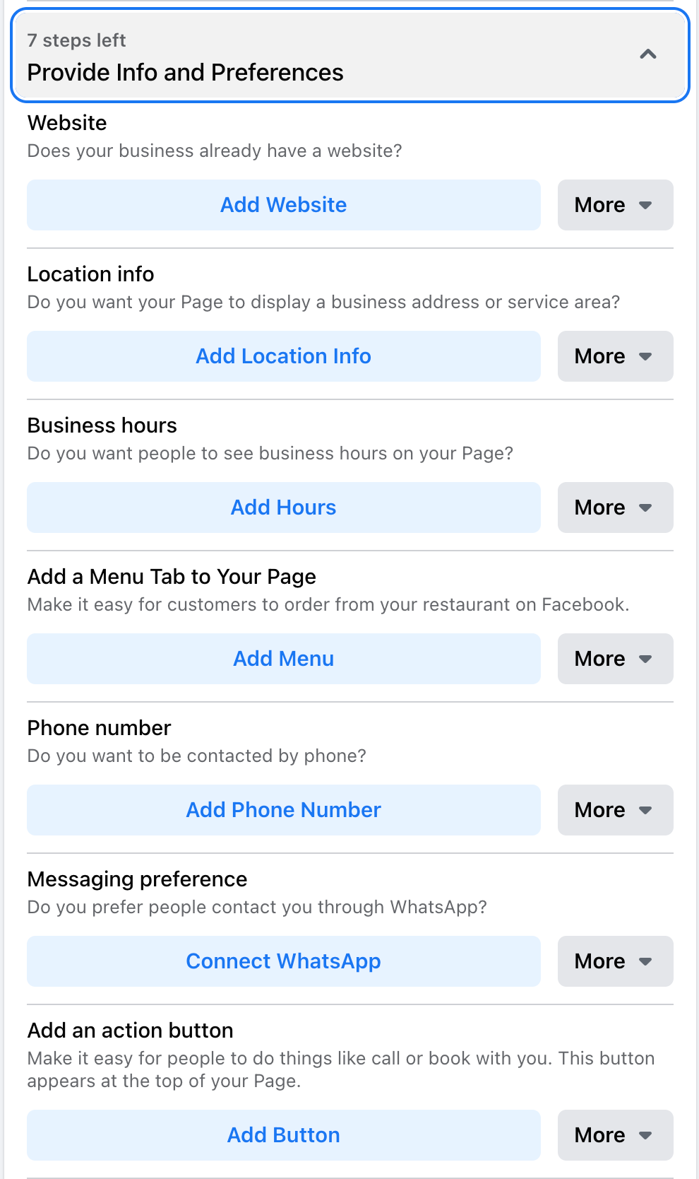 Screenshot of Facebook Page info settings. 