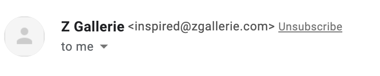 Screenshot of Z Gallerie email header.