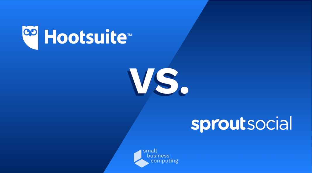 Image of Hootsuite vs. Sprout Social logos.